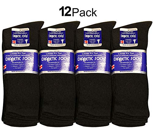 Diabetic Socks Men Unisex Size 10-13 Black 63-2040-12PAIRS