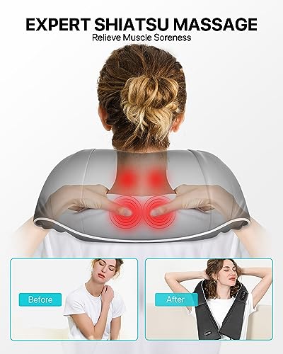Neck Massager with Heat, 3D Neck Massager Shiatsu Massager for Back Shoulder, Christmas Gifts for Dad Mum, Back Massager for Women Men