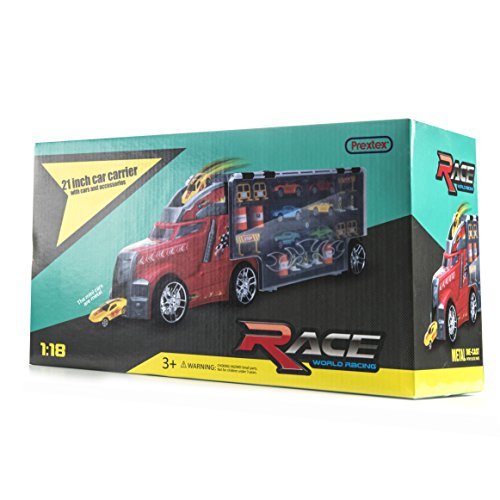 image for Prextex 21'' Car Carrier Toy Truck with 6 Toy Cars and Accessories - D