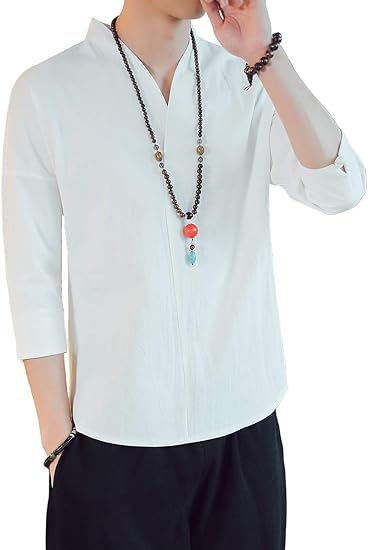Amazon リネンシャツ メンズ 夏服 メンズ Tシャツ 無地 7分袖 麻 ドロップショルダー おしゃれ トップス カジュアル Tシャツ カットソー 通販