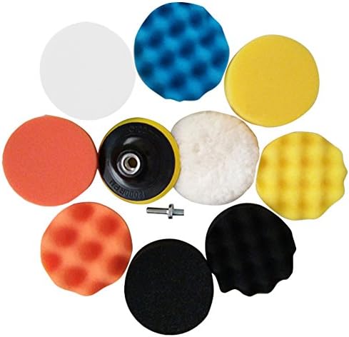 Drill Buffing Pads 11pcs 3 inch 80mm Car Buffer Compound Drill Attachment Kit(9 Sponge Polishing Pads+1 Woolen Buffer+1 Drill Adapter with Shank)
