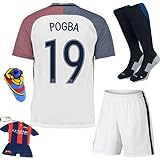 Soccer Kids 2015-2016 France Away Kit POGBA #19 Football Soccer Kids Jersey with Shorts & Socks & Key Chain &Face Cloth Sportwear 3-12 YRS