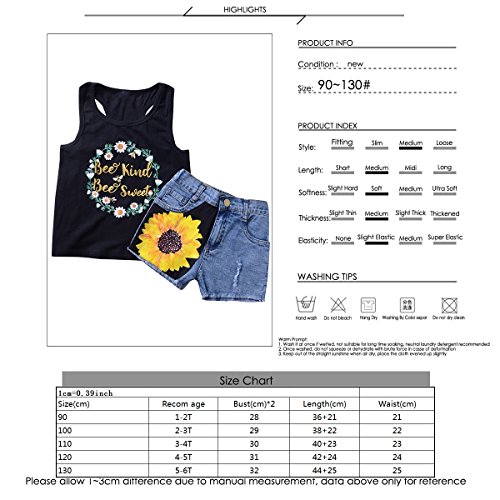 Camidy 1-5T Toddler Baby Girl Sleeveless Vest Tops + Shorts Outfits Set (2-3T), Black+denim