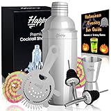 Martini Shaker Set - Cocktail Mixer Kit - 24 oz Cobbler Shaker, Jigger, Strainer, 2 Pourers,10 Cocktail Umbrellas & Recipe Event Ebook. Premium Stainless Steel 304 Professional Bar Tools by Happy-li