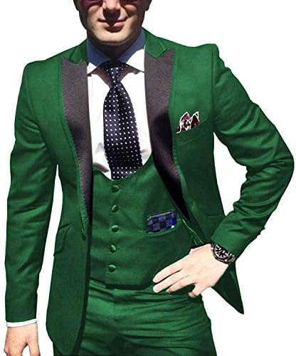 Fitty Lell Men's Suit Slim Fit 3 Piece Tuxedos Suit Jacket Tux Vest & Trousers Set for Wedding Formal Party Suit