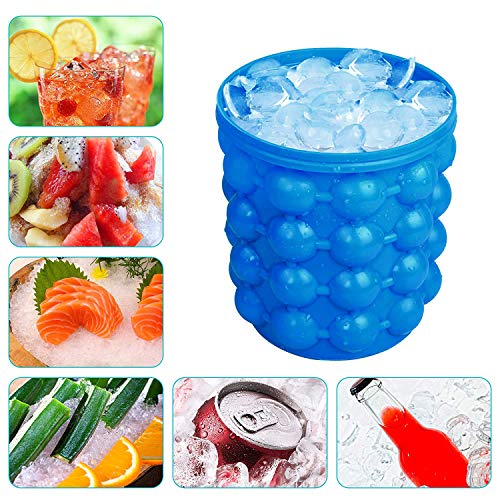 Besmon Ice Cube Mold Ice Trays, Large Silicone Ice Bucket, (2 in 1) Ice Cube Maker, Round,Portable,For Frozen Whiskey, Cocktail, Beverages (Dark blue)
