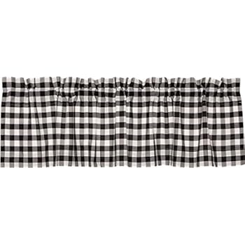 VHC Brands Classic Country Farmhouse Kitchen Window Curtains - Annie Buffalo Check White Lined Valance, 16