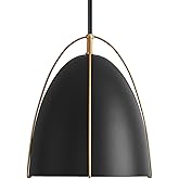 FookChak Black Dome Pendant Light 3 Light Socket Large Pendant Light Fixture with Adjustable Pendant Rod 12in Black Gold Pend