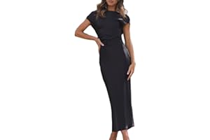 GMEITOEY 2023 Satin Cap Sleeve Cowl Back Summer Dresses for Women Elegant Ruched Waist Wedding Guest Midi Dress