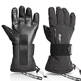 Ski Gloves Waterproof,devembr Warm Snowboard Gloves with Wrist Guard,Black/Gray
