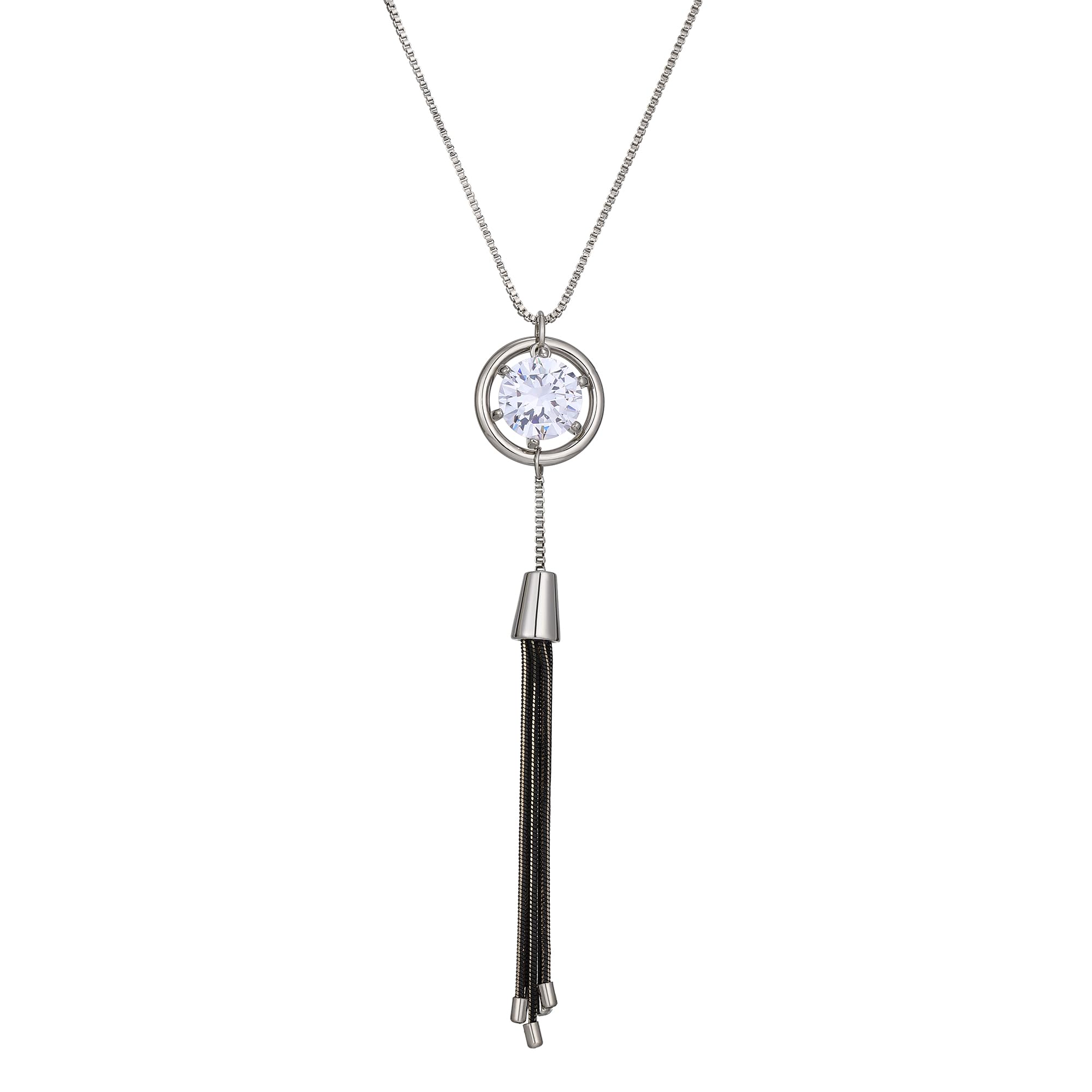 PengJin Tasseled Zircon Y Long Necklace for Women, Silver Plated with Zircon Sweater Chain