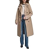 DKNY womens Trench Coat With Bib– Long Double-breasted Belted Jacket With Quilted Bib With Hood