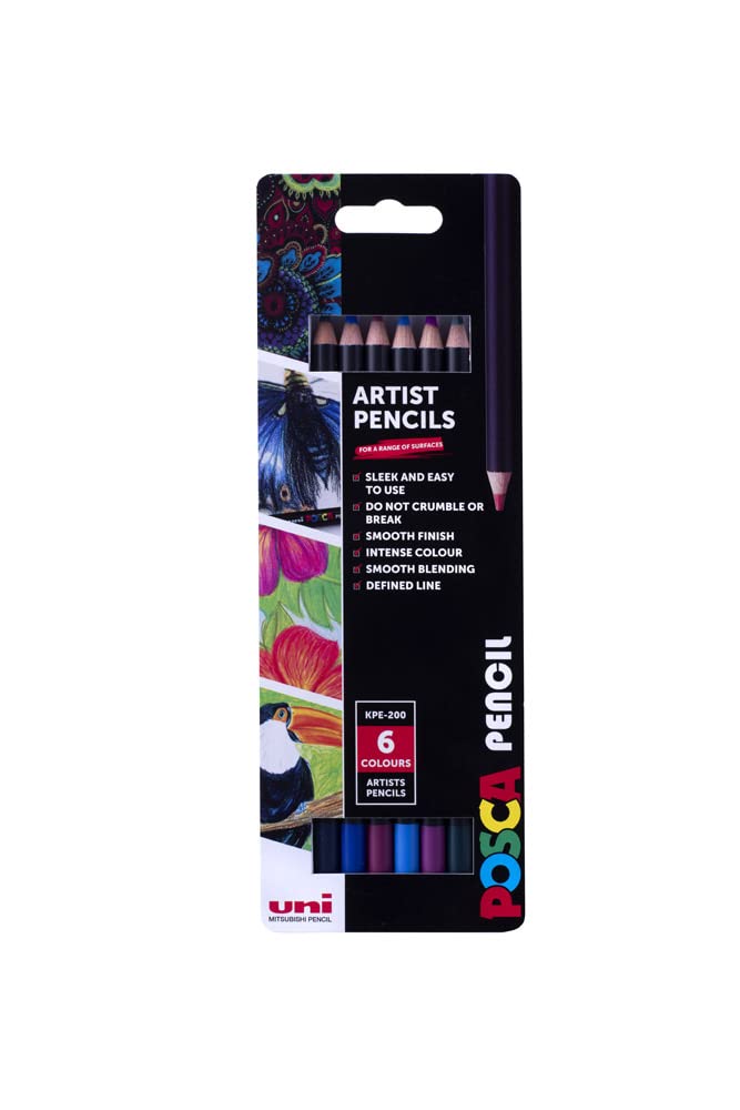 POSCA KPE-200 Oil Wax Colouring Pencils. Premium Tough Nib Arts Crafts. Multi Surface Use On Wood,Fabric,Paper,Cardboard,& Canvas. Perfect Creative Drawing. Set of 6 Luxe Colours,238212677,Multicolor