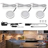 S&G Set of 3 LED Puck Lights 3000K Warm White Under Counter Lighting 510lm Under Cabinet Lighting Total of 6W with Switch Control LED Kitchen Lighting Closet Lights