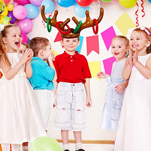 MeiGuiSha Inflatable Reindeer, 2 Pack Inflatable Reindeer Antler Ring Toss Game for Christmas Party (4 red Rings,4 Green Rings)