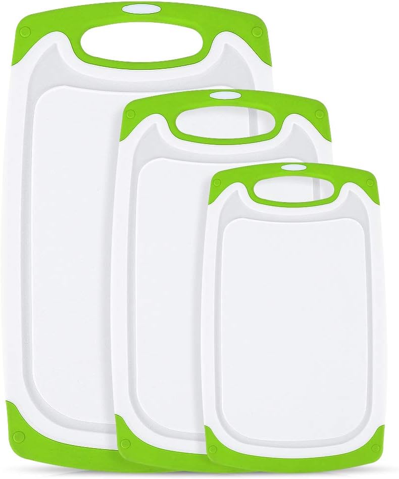 Hereubuy Plastic Chopping Board Set, 3 Piece Plastic Cutting Board with Non-Slip Feet and Deep Drip Juice Groove -Dishwasher safe -Decorated your kitchen