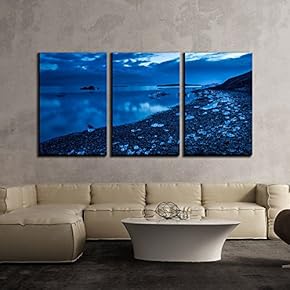 3 Piece Canvas Wall Art - Ice Blocks on The River Bank Under Blue Sky - Modern Home Art Stretched and Framed Ready to Hang - 16"x24"x3 Panels