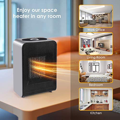 Ceramic Space Heater, Cakie Fast Heating Fan with Auto Shut Off Portable with Adjustable Thermostat for Home Bedroom Personal Desk Heaters for Office, Electric Heater