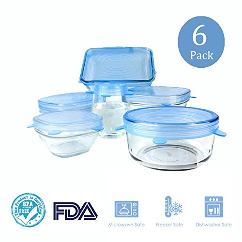 CANDID Silicone stretch lids â€“ Pack of 6 | Blue colour stretchable food storage covers to fit various size containers| Reusable, Expandable and Durable | Microwave and Dishwasher safe