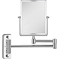 QiMH 3X Magnifying Wall Mounted Vanity Makeup Mirror | Rectangular 8x6 Inch with Extendable Arm | Polished Chrome Finish Double-Sided Swivel Mirror