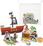 Learn & Climb Interactive Bath Toys for Boys - Play and Build Your Own Pirate Ship. for Boys Ages 3-4-5, Toddlers and Kid - Plus Bath Toy Organizer and Bath Chore System