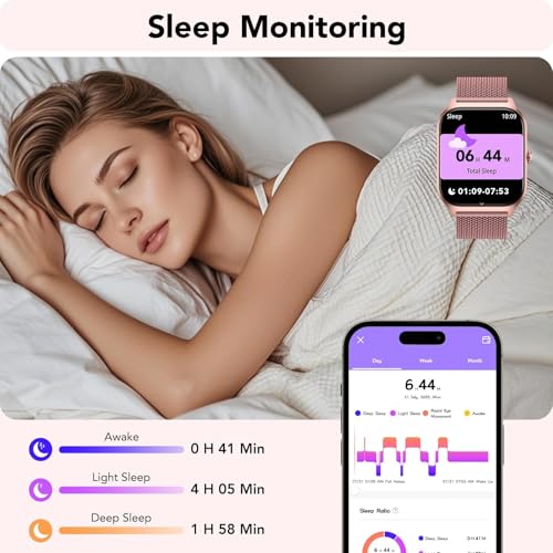CASCHO Women's Smartwatch, 1.85 Inch Smartwatch with Call/Answer, 120+ Sports Smart Watch with Pedometer/Sleep, Fitness Tracker for iOS Android – Elegant Rose Gold 7