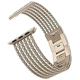 For Apple Watch Band 42mm, Wearlizer New iWatch Mesh Loop Milanese Stainless Steel Band Replacement, metal Strap for Apple Watch Series 3, Series 2, Series 1, Sport, Edition - Champagne Gold