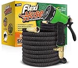 Flexi Hose & 8 Function Nozzle, 50 FT Lightweight Expandable Garden Hose | No-Kink Flexibility - Extra Strength with 3/4 Inch Solid Brass Fittings & Double Latex Core | Rot, Crack, Leak Resistant