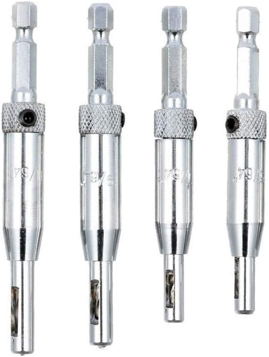 Malloom 4Pcs Center Drill Bit Set Self Centering Hinge Tapper Core Hole Puncher Woodworking Tools (A)