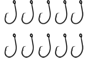 HSYMQ 10PCS High-Carbon Steel Circle Hooks Barbed Fishing Hooks with Holes, Freshwater and Saltwater Fishing Hooks for Tuna, Catfish, Bass