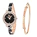 Xinge Women's Dress Bracelet Watch and Bangle Set Rose Gold Black Band D3866L