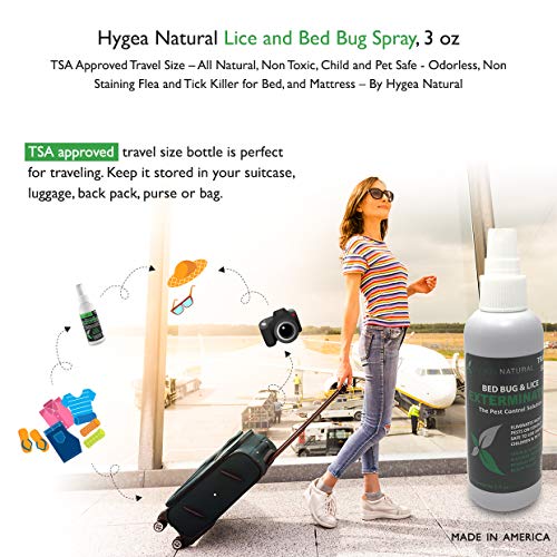 Hygea Natural Bed Bug & Lice Killer Travel Spray TSA Approved Size For Hotels, Suitcase