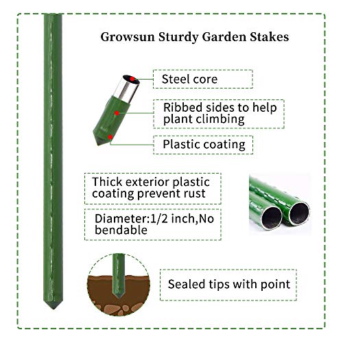 Growsun 5 Ft 5-Pack Tomato Cage Plant Support Garden Stakes, 100 Clips Include - Thumbnail 2