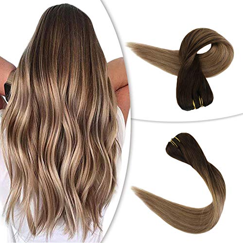 Full Shine 18 Inch Thick Clip In Hair Extensions 100 Brazilian Human Hair Dark Brown Fading To Blonde Color Hair Full Head Extensions 3/10/18 120 Gram Per Pack Clip On Hair 10 Pcs Double Wefted