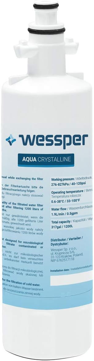 Wessper® Aqua Crystalline Fridge Freezer Water Filter for Beko 9256712 4394650100 SBS4K Blomberg KFD9952PXD IWD1004ET KFD9952PXDUK Lamona HJA6110 LAM6100 Grundig 487960000 GSN9440XA - Image 3