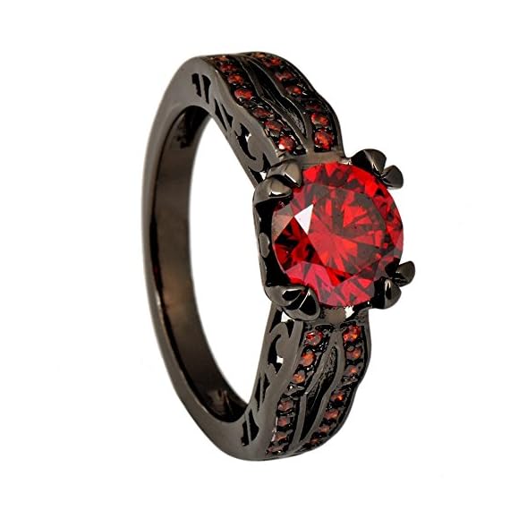 JunXin-Black-Gold-8MM-Round-Dark-Red-Ruby-CZ-Filled-Solitaire-Ring-Engagement-Size5678910117