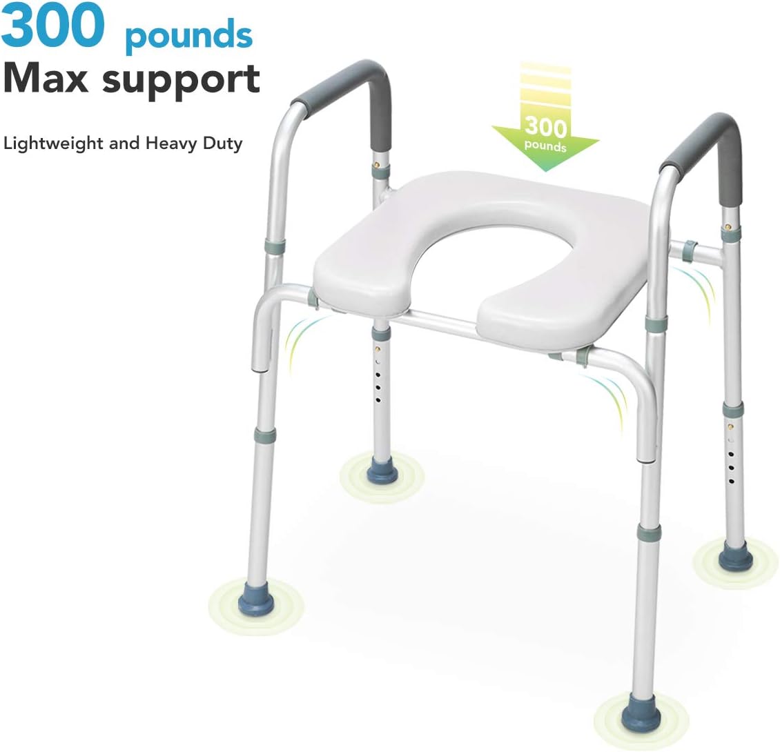 OasisSpace Stand Alone Raised Toilet Seat 300lb - Heavy Duty Medical Raised Homecare Commode and Safety Frame, Height Adjustable Legs, Bathroom Assist Frame for Elderly, Handicap, Disabled: Health & Personal Care