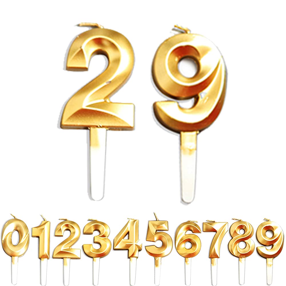 Birthday Candles, 29th/92th/2th/9th Birthday Cake Candles, Cake Decoration for Birthday Party Wedding Anniversary Graduation Party Supplies (Gold, Number 2&9)