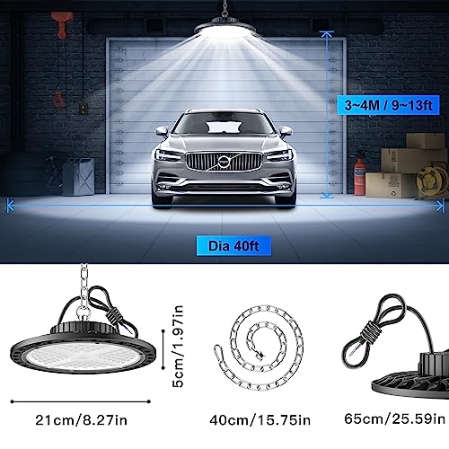 YIQIBRO 100W UFO LED Indoor Spotlight, 10000LM 7000K Cool White Garage Light, IP65 Waterproof LED Floodlight Indoor Industrial for Commercial Lighting 2 Pieces