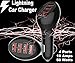 Lightning Car Charger 10 Amps 4 USB Ports with 2.4 amps Rapid Charger for Smartphones - Black