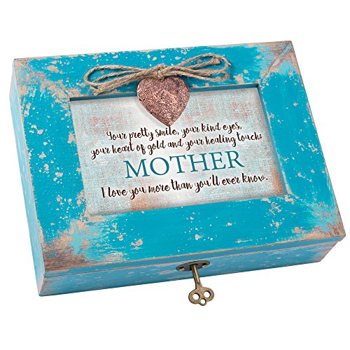 Cottage Garden Your Kind Heart of Gold Mother Teal Wood Locket Jewelry Music Box Plays Tune Wind Beneath My Wings