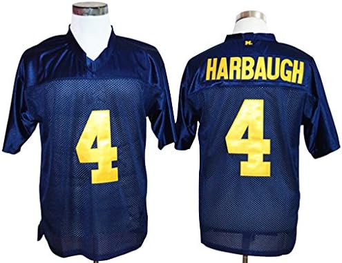 CRISGIORD Men's Michigan Wolverines College Football NO.4 Jim Harbaugh Jersey L Navy Blue