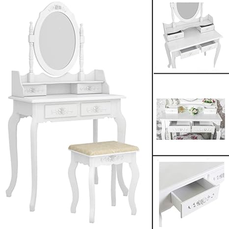 Amazon Com Dressing Table Mirror Dresser With Stool Wood