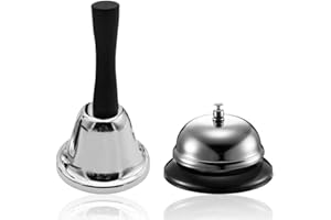 Pack of 2, Stainless Steel Hand Bell and Call Bell, Futu 3 Inch Hand Bell and 3.3 Inch Diameter Desk Bell Service Bell for Hotels, Schools, Restaurants, Reception Areas, Hospitals, Warehouses