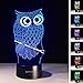 LLBBXX 3D Lamp Owl Shape Boys Best Bithday Gift Acrylic Table Night Light Furniture Decorative Illusion Colorful 7 Color Change Household Desk Accessories