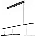Lorbits Linear Pendant Light, Led Chandelier, Office Light, Dining Room Light, Kitchen Island Light, Ceiling Light, No Flicker, Non Dimmable, Adjustable Height Light Fixture, 20W 3000K 47.2” Black