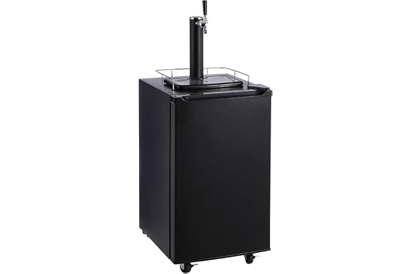 TROPOW Kegerator and Keg Beer Cooler, Single Faucet Draft Beer Dispenser, Full Size Keg Refrigerator With Shelves, Stainless Steel, Drip Tray & Rail, Black