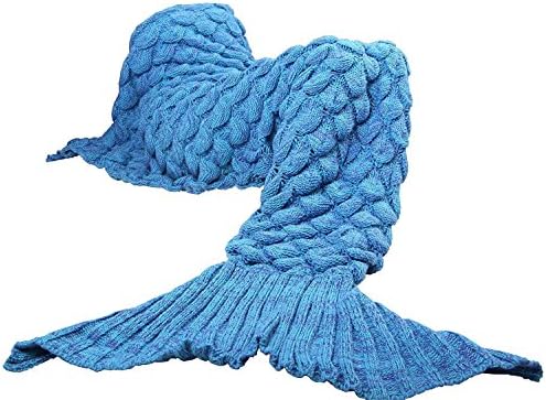 Tokingsun Mermaid Tail Blanket Crotchet Sleeping Blankets Soft Living Room Sleeping Bag for adults kids girls, Soft Comfortable for All Season (Blue)