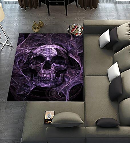 Floor Rugs Mat,Custom Purple Fluorescence Skull Area Rugs Carpet Modern Carpet for Home Dining Room Playroom Living Room Decoration Size 7'x5'