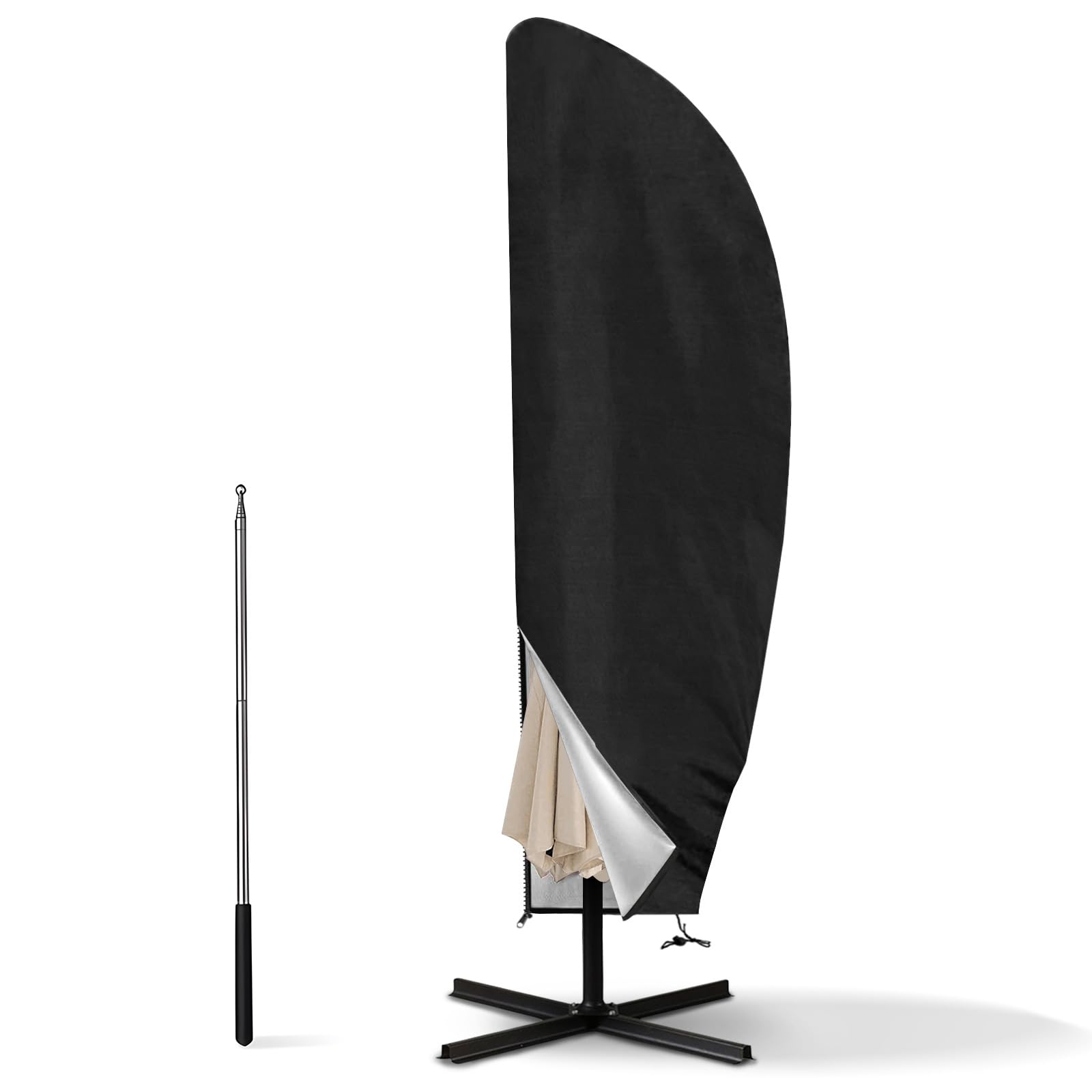 LEESITEC Waterproof Parasol Cover, Heavy Duty Protective Cover with Zip, Windproof Anti-UV Rip Proof for Garden Outdoor Banana Umbrella 205 x 25/57/48 cm- Black